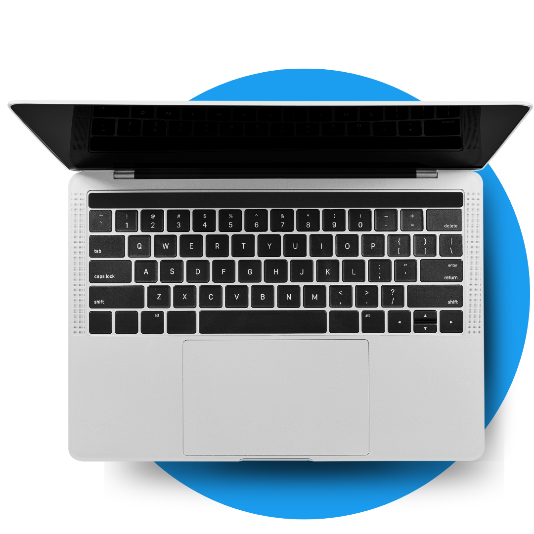 Computador Aberto com Fundo Círculo Azul Agência PontoCom